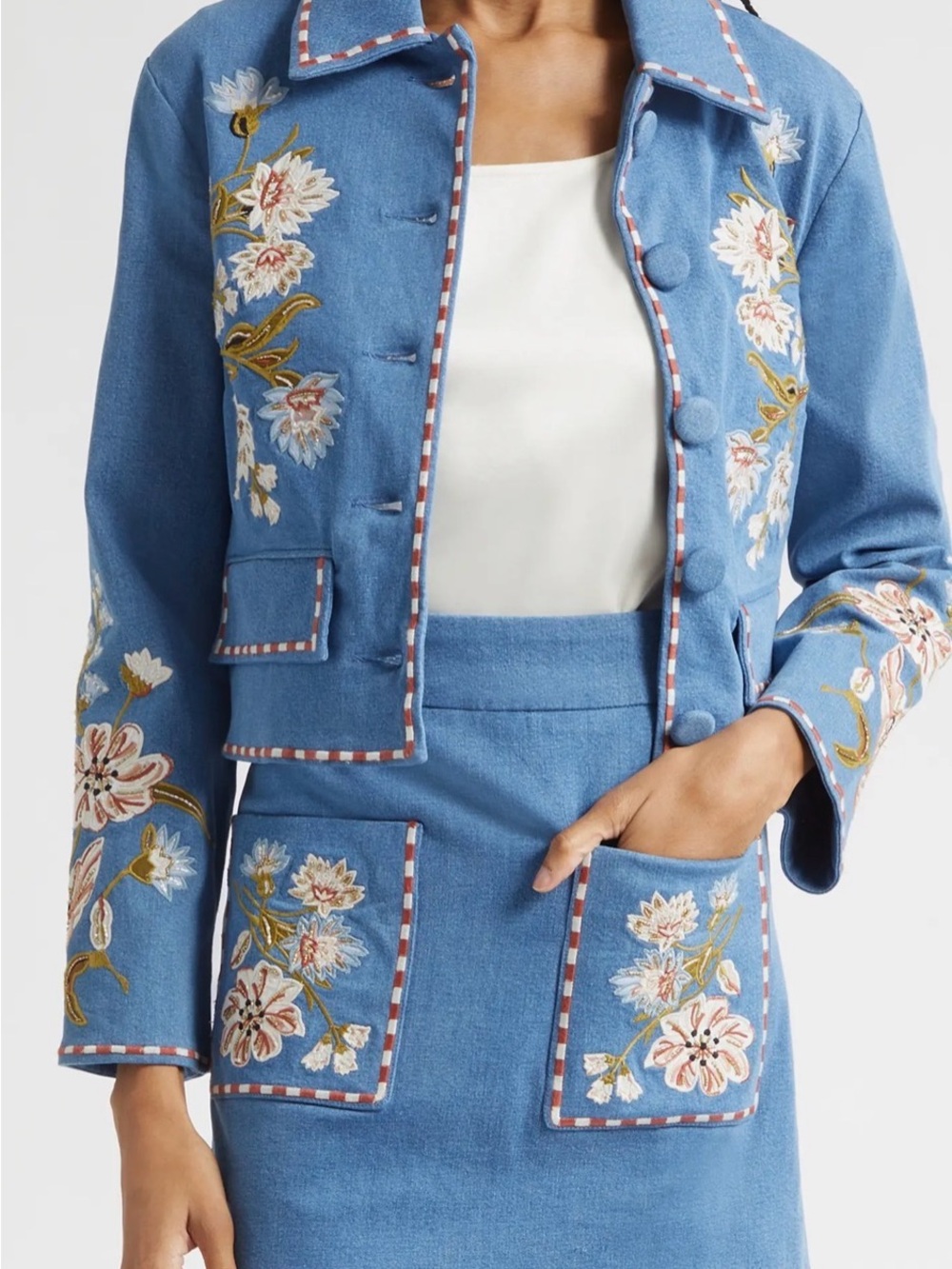 Vikaria Floral Embroidery Stretch Cotton Jacket